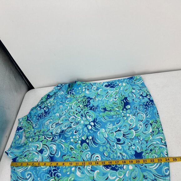 IBKUL XXL Women Long Sleeve Shirt Blue Green Swirl Pattern Nylon Blend Mock Neck - Picture 6 of 9